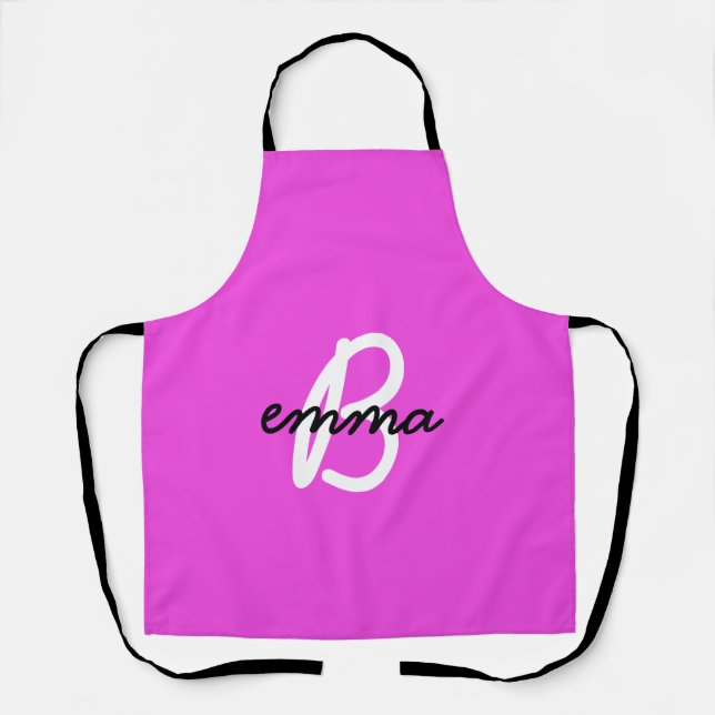 Hot Pink Name | Modern Initial Monogram Neon Apron (Front)