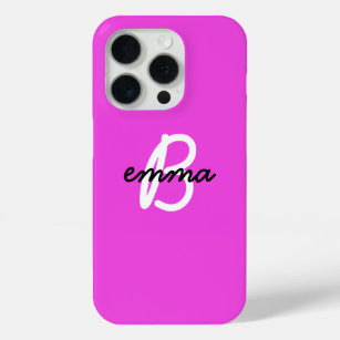 Hot Pink Name   Modern Initial Monogram Neon iPhone 15 Pro Case