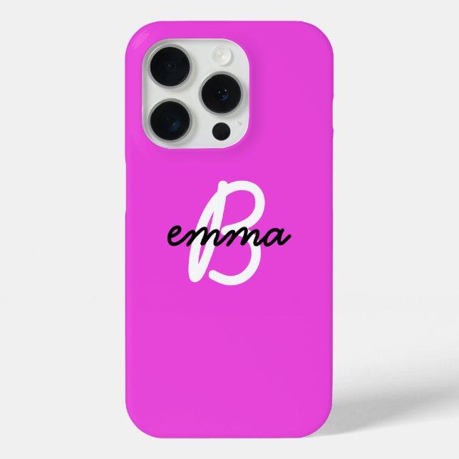 Hot Pink Name | Modern Initial Monogram Neon Case-Mate iPhone Case (Back)