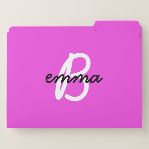 Hot Pink Name  Modern Initial Monogram Neon File Folder