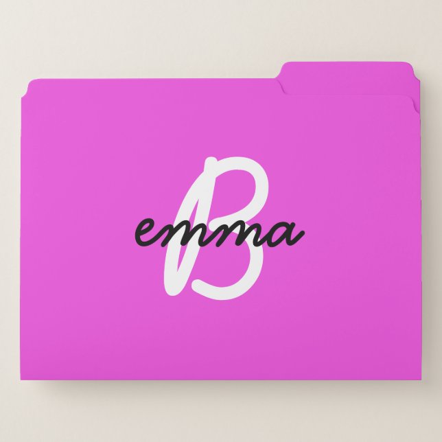 Hot Pink Name | Modern Initial Monogram Neon File Folder (Front Right)
