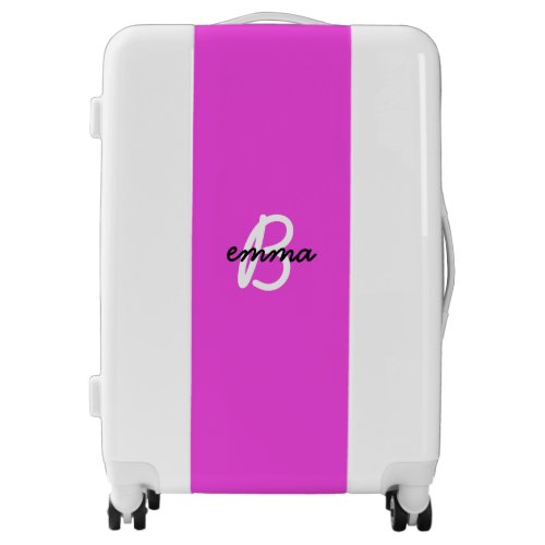 Hot Pink Name  Modern Initial Monogram Neon Luggage