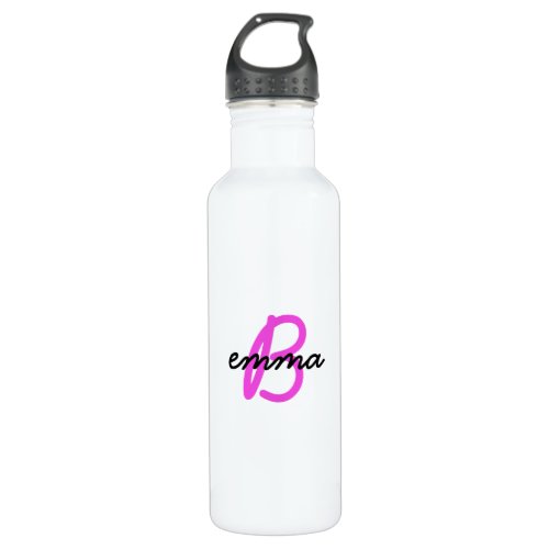 Hot Pink Name  Modern Initial Monogram Neon Stainless Steel Water Bottle