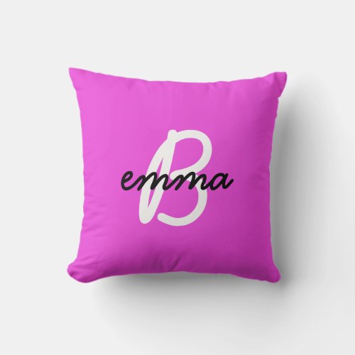 Hot Pink Name  Modern Initial Monogram Neon Throw Pillow