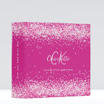 Hot pink name monogram girl 3 ring binder<br><div class="desc">A hot pink background decorated with confetti,  sparkles.  Personalize and add your first name,  monogram initials and full name.
Spine: add your own text.</div>