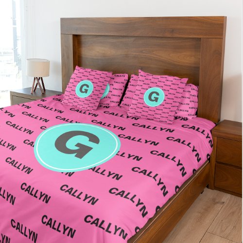 Hot pink name pattern monogram  duvet cover