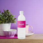 Hot pink name script water bottle label<br><div class="desc">A trendy and girly hot pink colored background. Personalize and add your name written with a modern hand lettered style script in white.</div>
