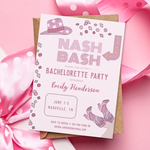 Hot Pink Nash Bash Nashville Bachelorette Party Invitation
