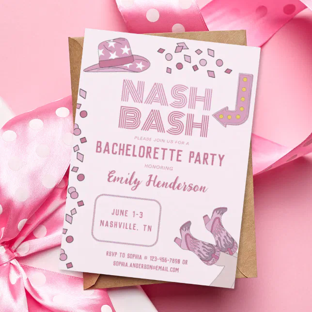 Hot Pink Nash Bash Nashville Bachelorette Party Invitation | Zazzle