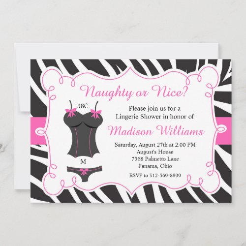 Hot Pink Naughty or Nice Lingerie Bridal Shower Invitation