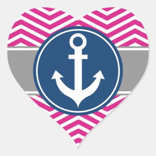 Hot PInk Nautical Anchor Chevron Heart Sticker