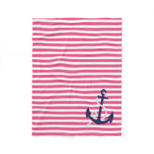 Hot Pink Nautical Stripes with Navy Blue Anchor