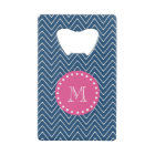 Hot Pink, Navy Blue Chevron | Your Monogram