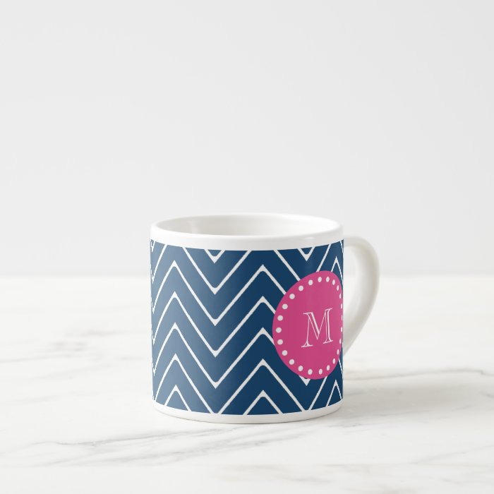 Hot Pink, Navy Blue Chevron  Your Monogram Espresso Cups