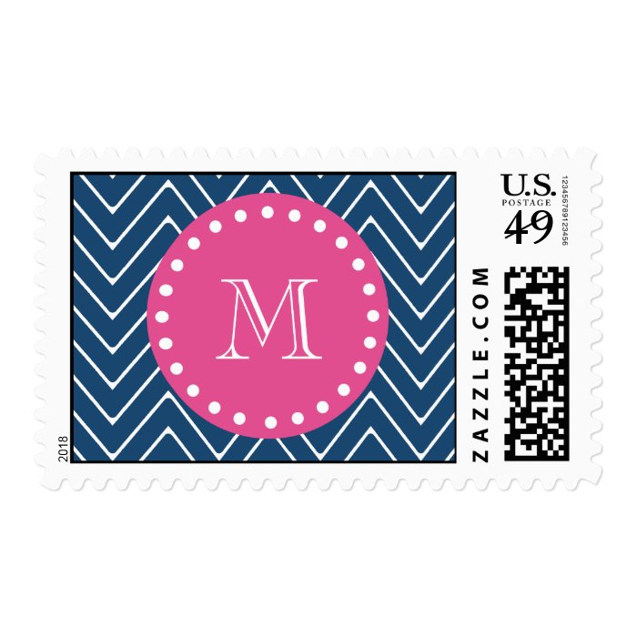 Hot Pink, Navy Blue Chevron  Your Monogram Stamps