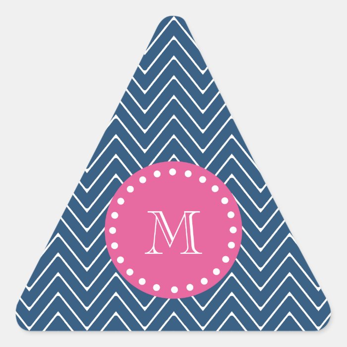 Hot Pink, Navy Blue Chevron  Your Monogram Stickers