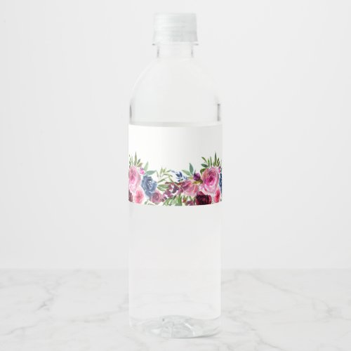 Hot Pink  Navy Blue Floral 2 Water Bottle Label