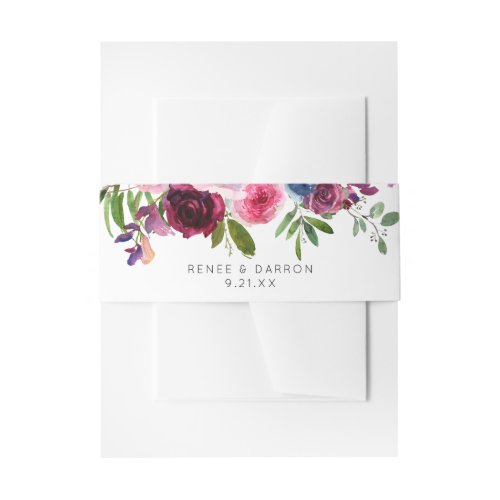 Hot Pink  Navy Blue Floral 3 Invitation Belly Band