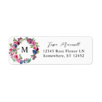 Hot Pink & Navy Blue Floral 3 Return Address Label