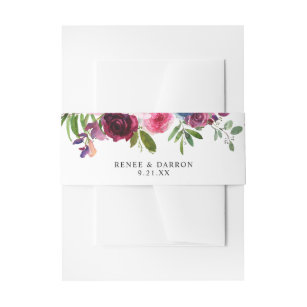 Hot Pink & Navy Blue Floral 3B Invitation Belly Band