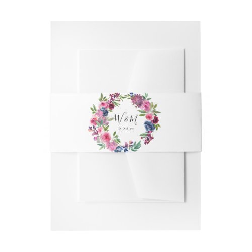 Hot Pink  Navy Blue Floral 4 Invitation Belly Band