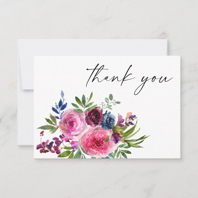 Hot Pink & Navy Blue Floral Thank You Card V3 (Front)