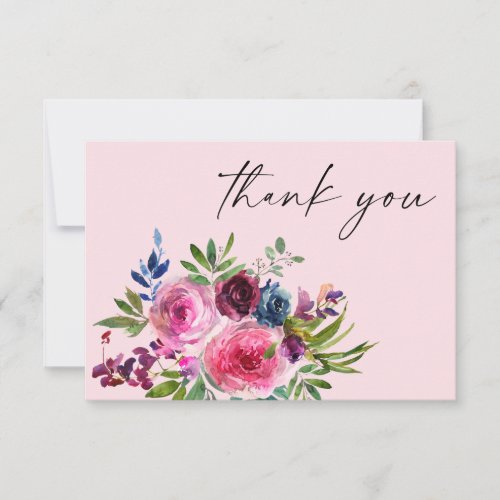 Hot Pink  Navy Blue Floral Thank You Card V3 Pink