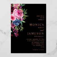 Hot Pink & Navy Blue Floral Wedding 3 Black