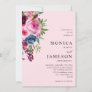 Hot Pink & Navy Blue Floral Wedding Invitation 3 P