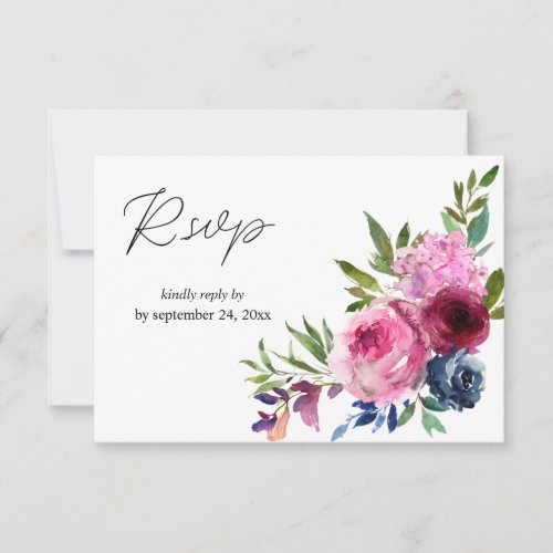 Hot Pink  Navy Blue Floral with Meal RSVP Card