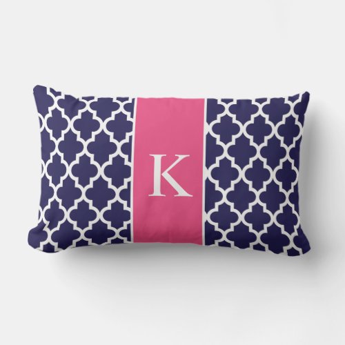 Hot Pink Navy Blue Moroccan Custom Monogram Lumbar Pillow