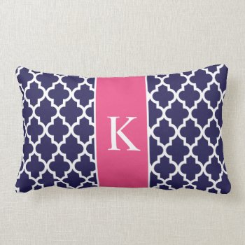 Hot Pink Navy Blue Moroccan Custom Monogram Lumbar Pillow by D_Zone_Designs at Zazzle