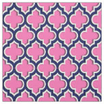 Hot Pink, Navy Blue Moroccan Quatrefoil #5DS Fabric