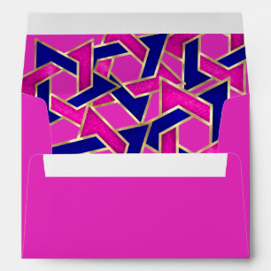 Hot Pink Navy Blue Star of David Gold Envelope