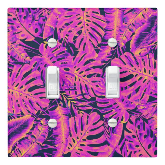 Hot Pink & Navy Blue Tropical Palm Leaves Island  Light Switch Cover (In Situ)