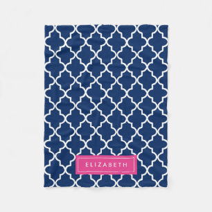 Hot Pink & Navy Quatrefoil Fleece Blanket