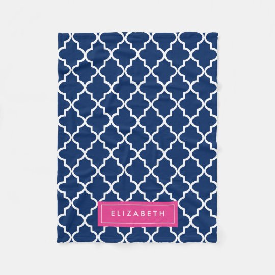 Hot Pink & Navy Quatrefoil Fleece Blanket