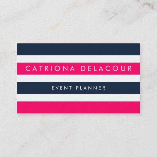 Customizable Hot Pink &amp; Navy Stripes Modern Business Cards