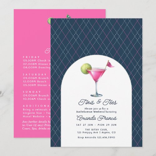Hot Pink, Navy & White Golf Bachelorette Weekend Invitation
