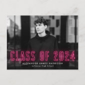Hot Pink Neon Class of 2024 Photo Graduation Party Invitation Postcard (Front)