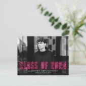 Hot Pink Neon Class of 2024 Photo Graduation Party Invitation Postcard (Standing Front)