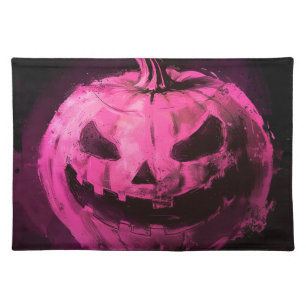 Hot Pink Neon Fluid Pour Jack o lantern Pumpkin Cloth Placemat