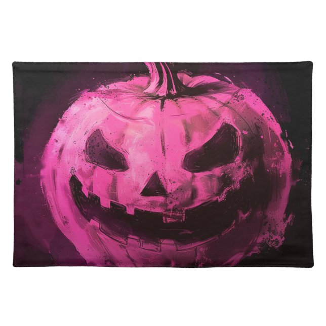 Hot Pink Neon Fluid Pour Jack o lantern Pumpkin Cloth Placemat (Front)