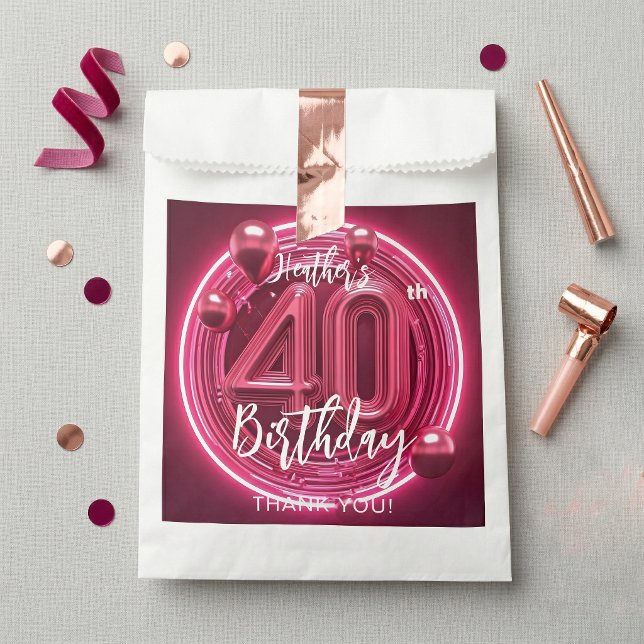 Hot Pink Neon Glam 40th Birthday Metallic Balloons Favor Bag (Creator Uploaded)