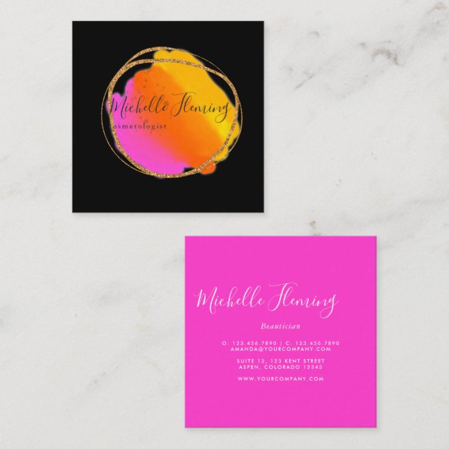 Hot-Pink Neon Glitter Square Business Card (Front/Back)