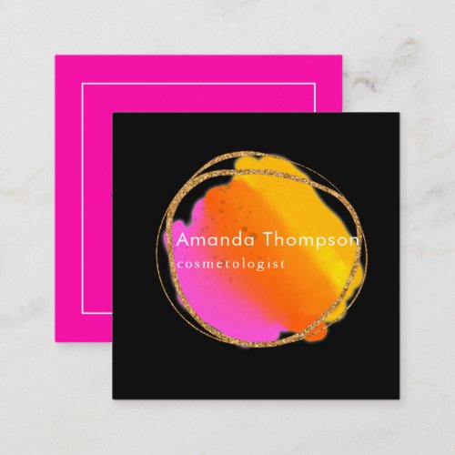 Hot_Pink Neon Glitter Square Business Card