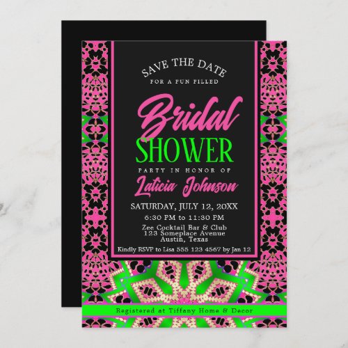 Hot Pink Neon Green Dance Party Bridal Shower Invitation
