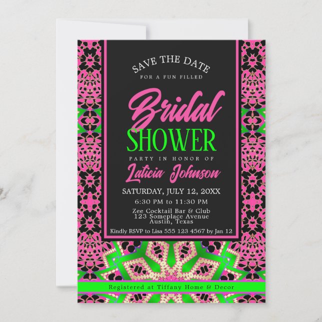 Hot Pink Neon Green Dance Party Bridal Shower Invitation (Front)