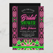 Hot Pink Neon Green Dance Party Bridal Shower Invitation (Front/Back)