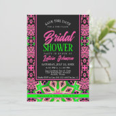 Hot Pink Neon Green Dance Party Bridal Shower Invitation (Standing Front)